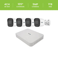 ULTRA BLUE SERIES 4K 4 Channel Wired Poe NVR Smart Security Camera System with 1TB HDD & 4 X 5 Megapixel Bullet Cameras