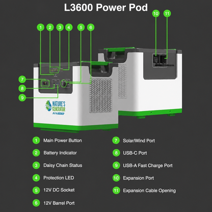 Nature's Generator L3600 Expandable Power Station — 3600W, 3072Wh LiFePO4