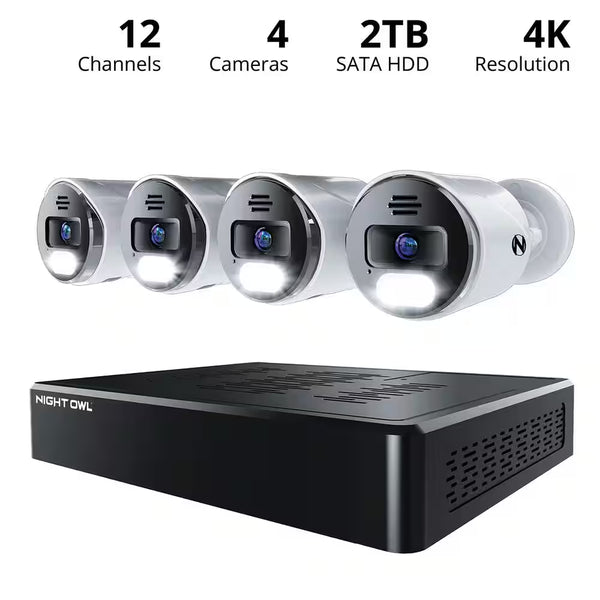 12-Channel 4K 2TB Smart NVR Security Camera System with 4-Wired IP Spotlight Cameras with 2-Way Audio
