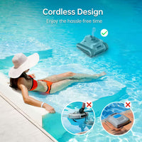 Robotic Pool Vacuum, Cordless Pool Vacuum Robot for above Ground and Inground Pools Wall Floor Waterline Cleaning