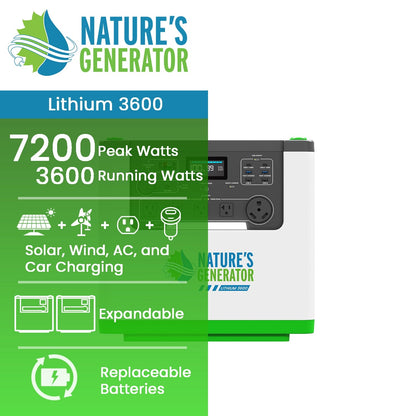 Nature's Generator L3600 Expandable Power Station — 3600W, 3072Wh LiFePO4
