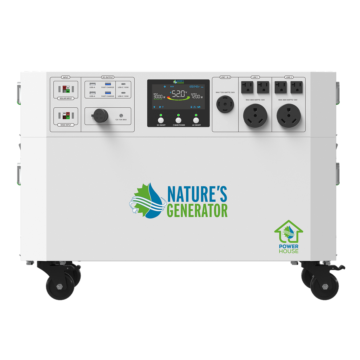 Nature's Generator Powerhouse Gen 2 Solar Kit — 7200W, 4800Wh, Transfer Switch
