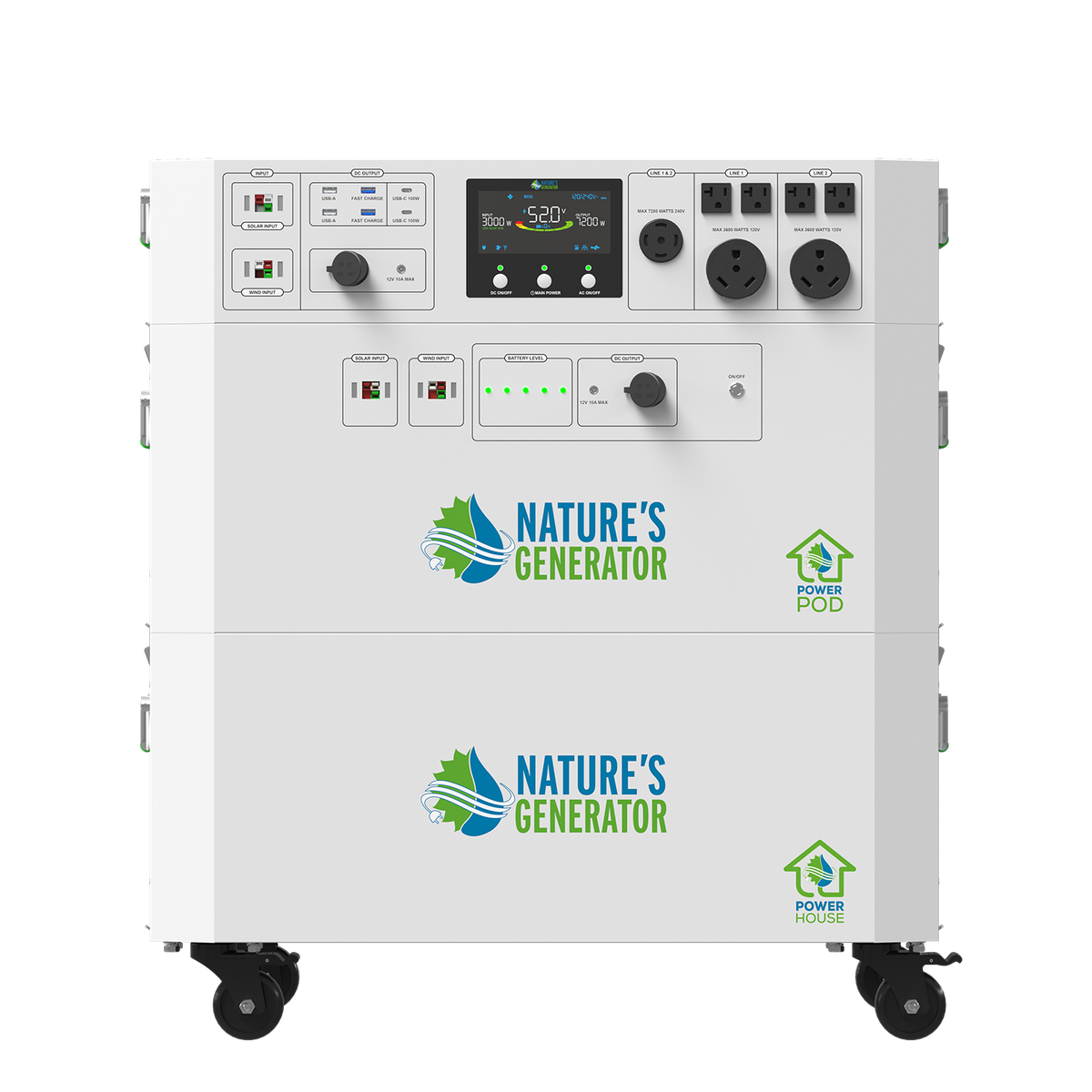 Nature's Generator Powerhouse Gen 2 Solar Kit — 7200W, 4800Wh, Transfer Switch