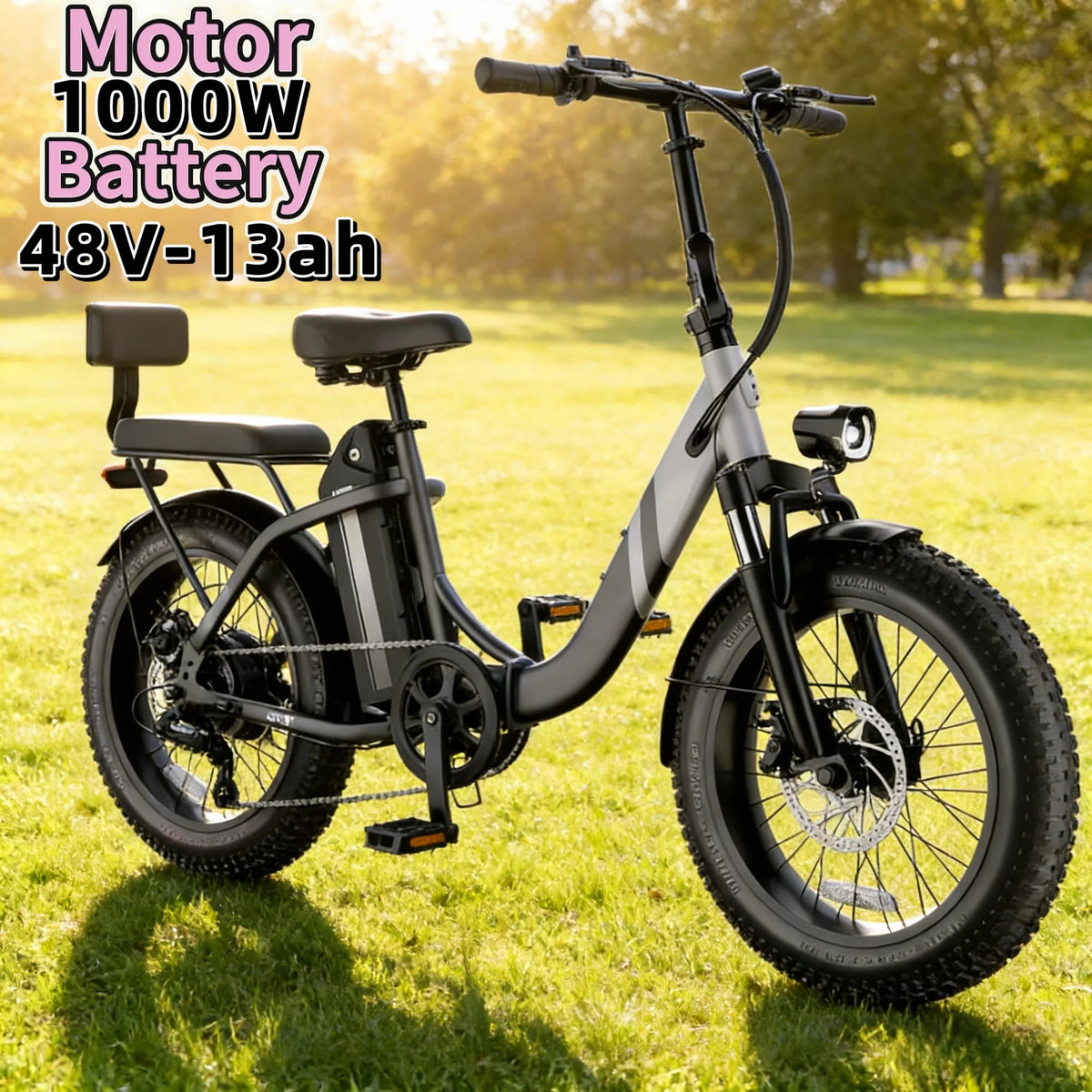 Parent-Child Folding E-Bike 1000W — 48V 13Ah Detachable Battery, 20 in.