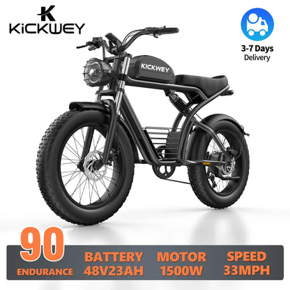 Kickwey K7 1500W Fat-Tire E-Bike — 48V 23Ah, 33 MPH, Off-Road