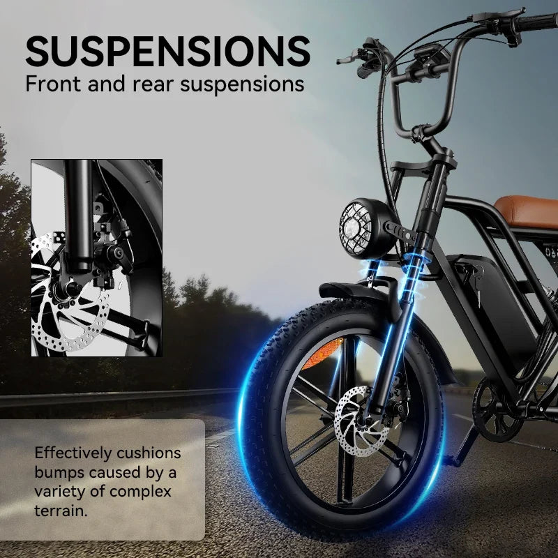 G60 1000W Fat-Tire E-Bike — 48V 15Ah, Dual Suspension, 31 MPH