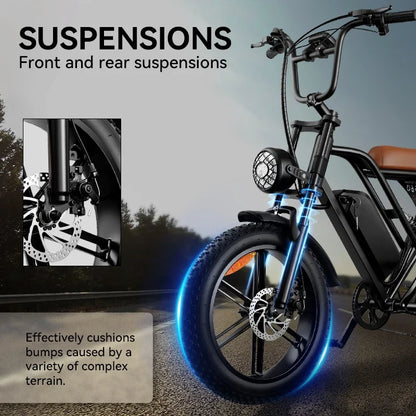 G60 1000W Fat-Tire E-Bike — 48V 15Ah, Dual Suspension, 31 MPH