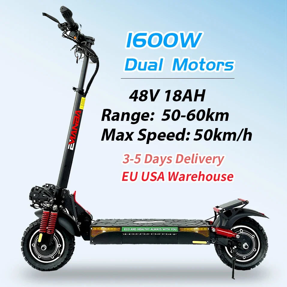 EMANBA X4 Dual-Motor Electric Scooter — 1600W, 48V 18Ah, 10 in. Off-Road