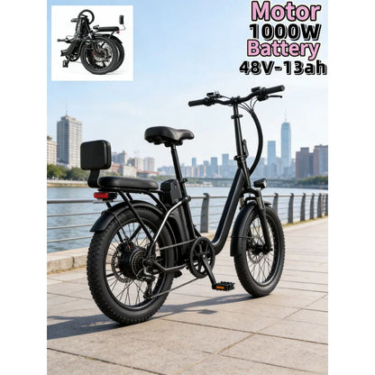 Parent-Child Folding E-Bike 1000W — 48V 13Ah Detachable Battery, 20 in.