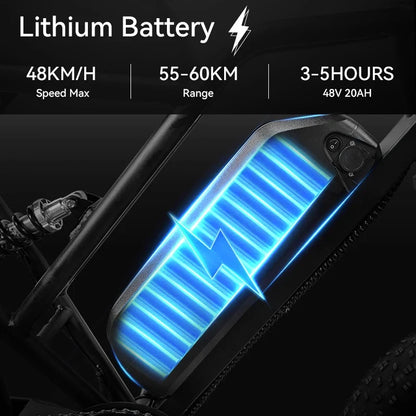 G60 1000W Fat-Tire E-Bike — 48V 15Ah, Dual Suspension, 31 MPH