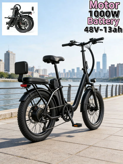 Parent-Child Folding E-Bike 1000W — 48V 13Ah Detachable Battery, 20 in.