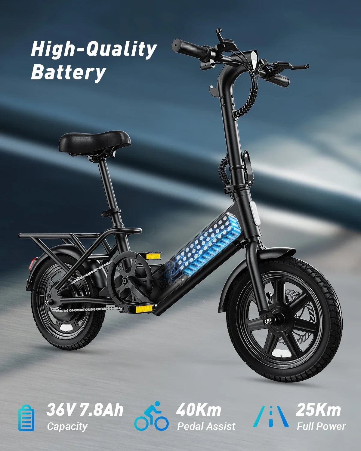 DYU C3 Folding E-Bike — 500W Peak, 14 in., 20 MPH, UL2849 Certified