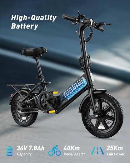 DYU C3 Folding E-Bike — 500W Peak, 14 in., 20 MPH, UL2849 Certified