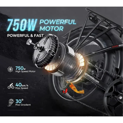 Folding Fat-Tire E-Bike 750W — 48V 13Ah, 20×4.0 Tires, City and Trail