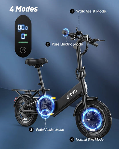 DYU C3 Folding E-Bike — 500W Peak, 14 in., 20 MPH, UL2849 Certified