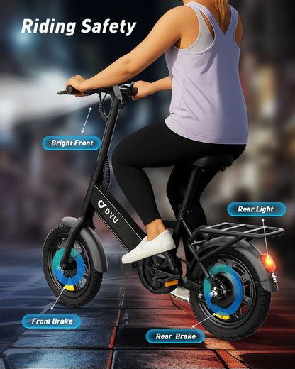 DYU C3 Folding E-Bike — 500W Peak, 14 in., 20 MPH, UL2849 Certified