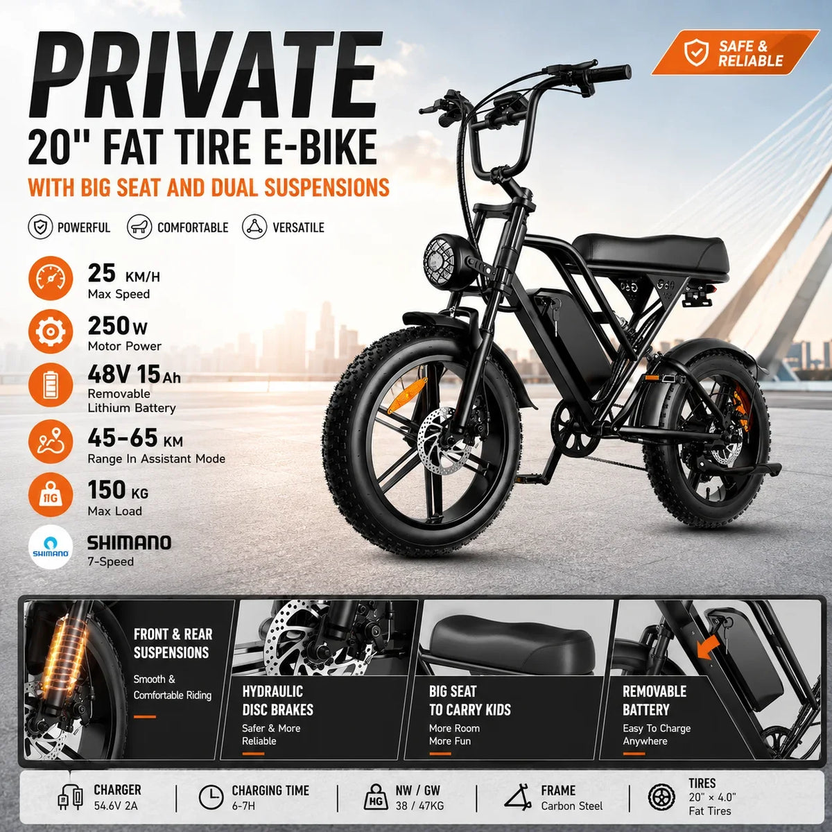 G60 1000W Fat-Tire E-Bike — 48V 15Ah, Dual Suspension, 31 MPH