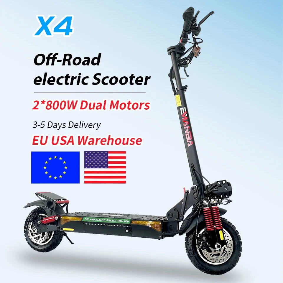EMANBA X4 Dual-Motor Electric Scooter — 1600W, 48V 18Ah, 10 in. Off-Road