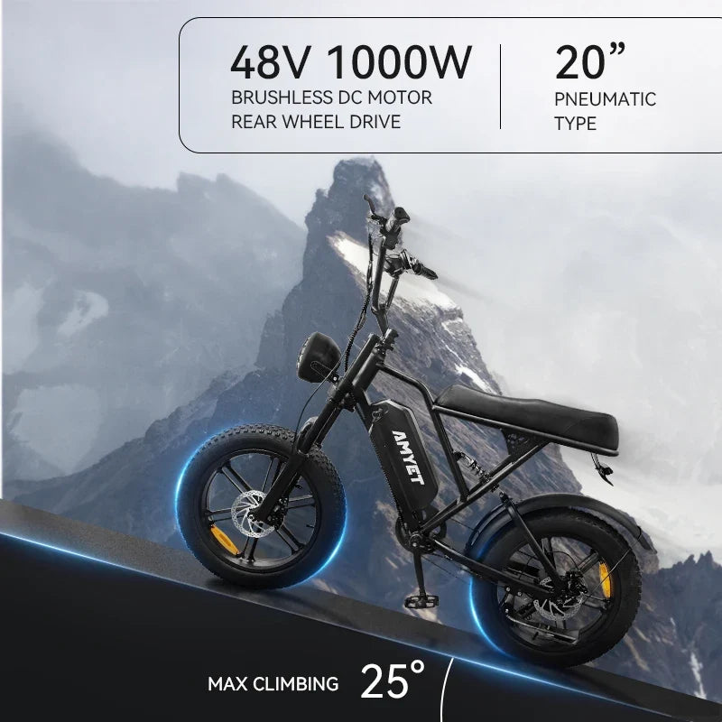 G60 1000W Fat-Tire E-Bike — 48V 15Ah, Dual Suspension, 31 MPH