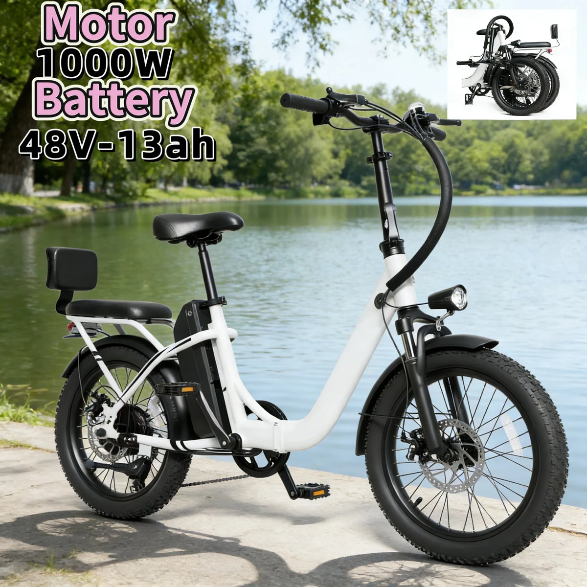Parent-Child Folding E-Bike 1000W — 48V 13Ah Detachable Battery, 20 in.