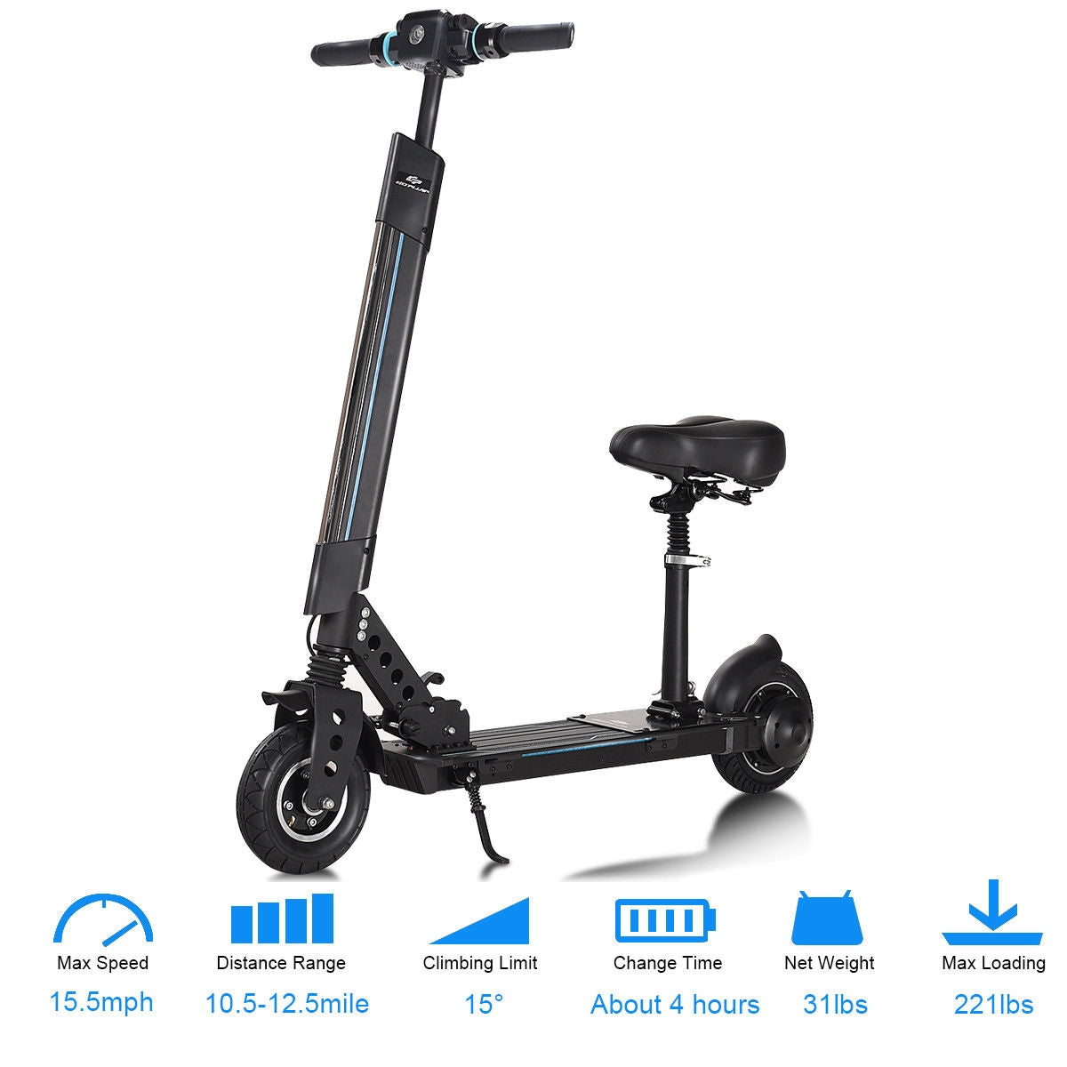 Foldable Electric Scooter with Removable Seat — 250W, 15.5 MPH, 12.5 Miles