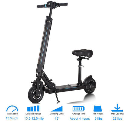 Foldable Electric Scooter with Removable Seat — 250W, 15.5 MPH, 12.5 Miles