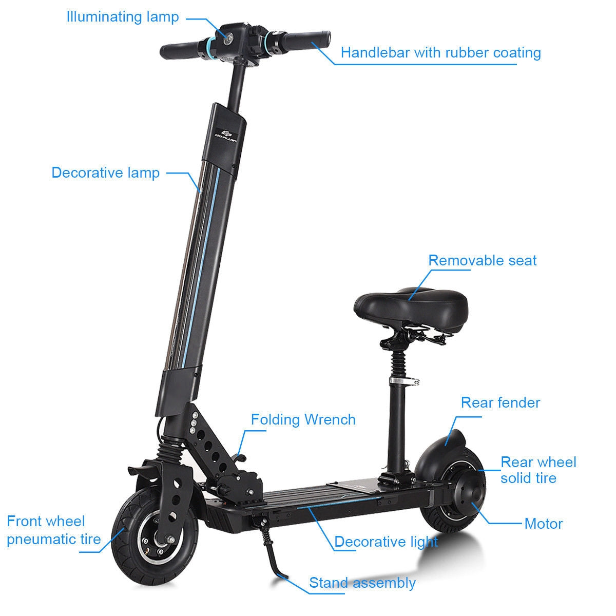 Foldable Electric Scooter with Removable Seat — 250W, 15.5 MPH, 12.5 Miles