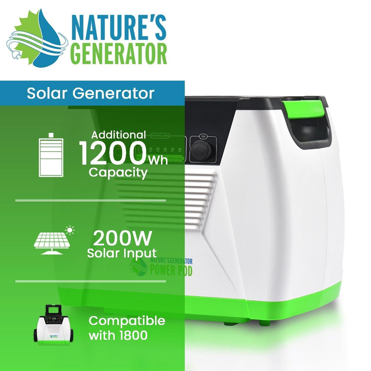 Nature's Generator Power Pod — 1200Wh Expansion Battery for Standard 1800