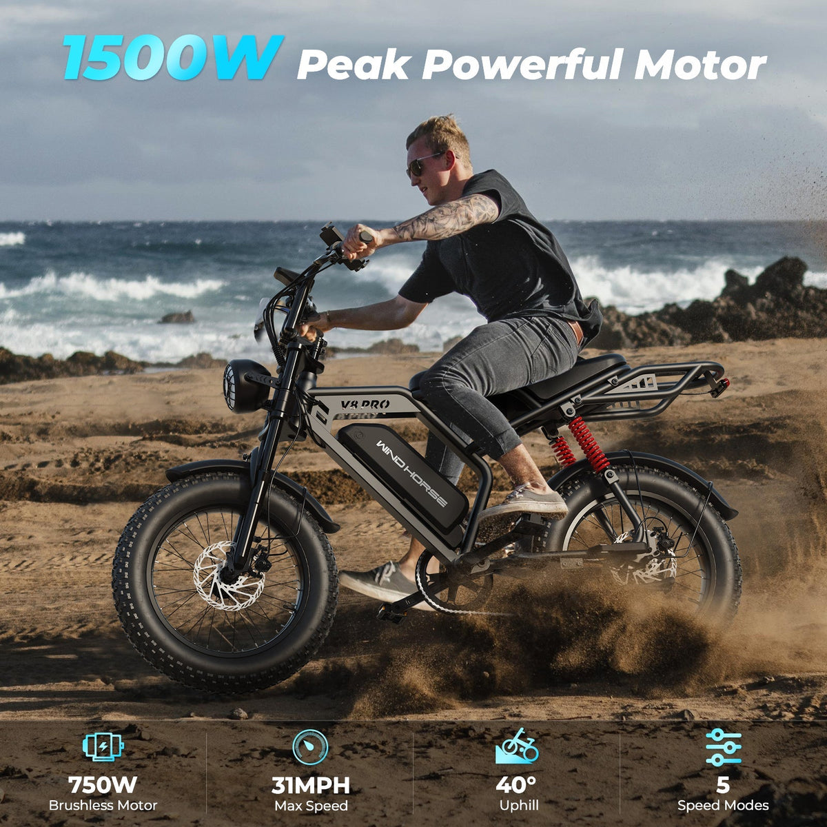 Windhorse V8 Pro Electric Bike — 750W Hub Motor, 330 lb Capacity